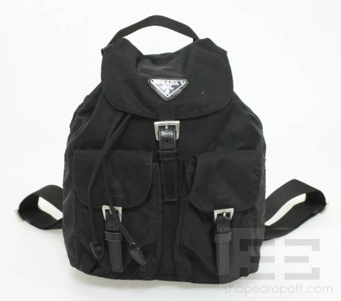 Prada Black Vela Nylon Small Drawstring Backpack  