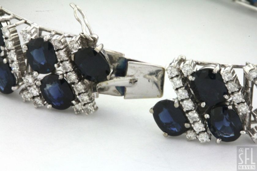 HEAVY 14K WHITE GOLD 54.40CT DIAMOND BLUE SAPPHIRE FANCY CLUSTER 