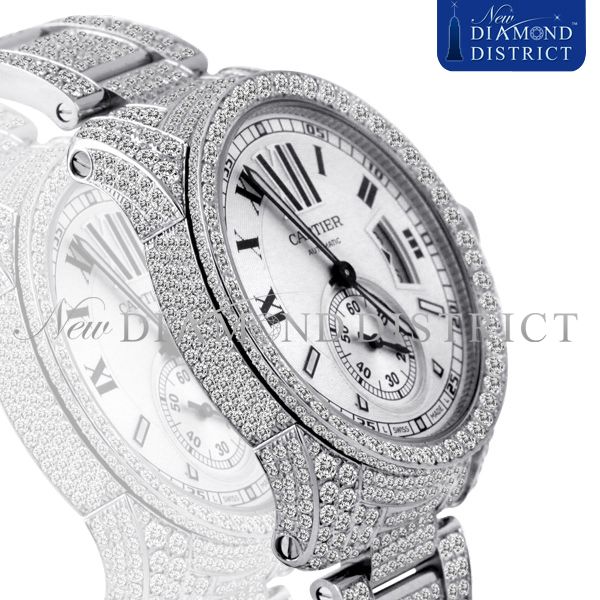   FULL DIAMOND CALIBRE DE CARTIER AUTOMATIC STAINLESS STEEL WATCH  