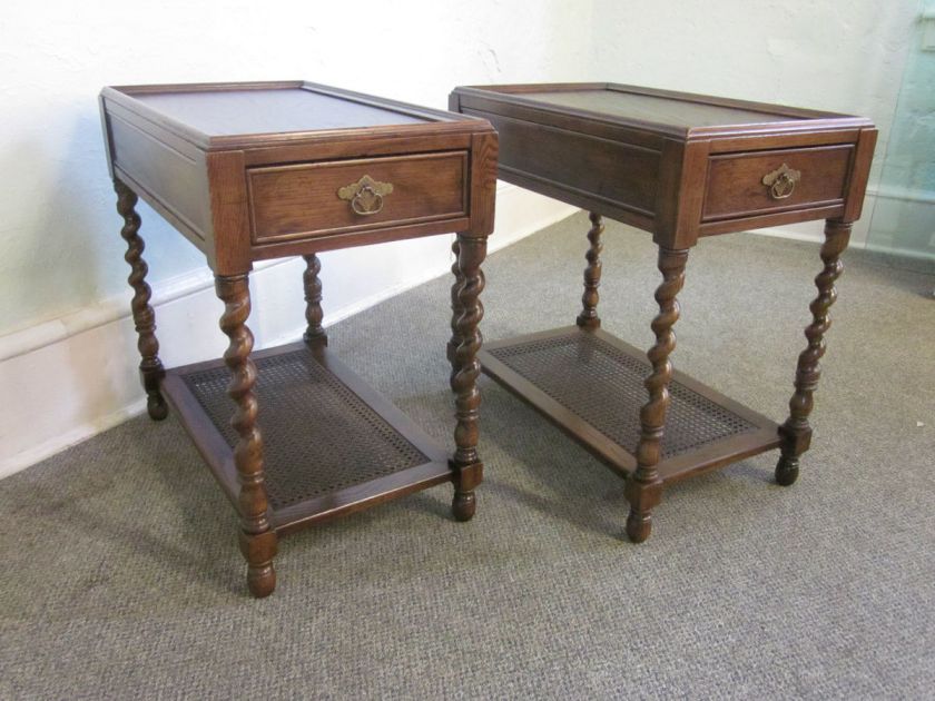 Henredon Oak Barley Twist Pair End Tables  