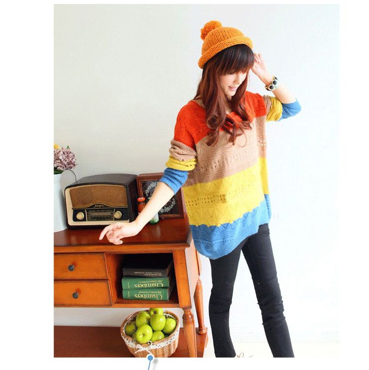 CASUAL MULTICOLOR STRIPES PATCHWORK JUMPER PULLOVER ZZ00174  