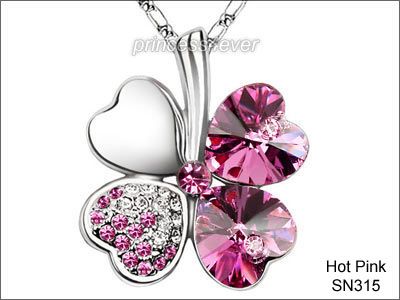 Leaf Clover Flower Heart Love Quality Necklace use Swarovski Crystal 