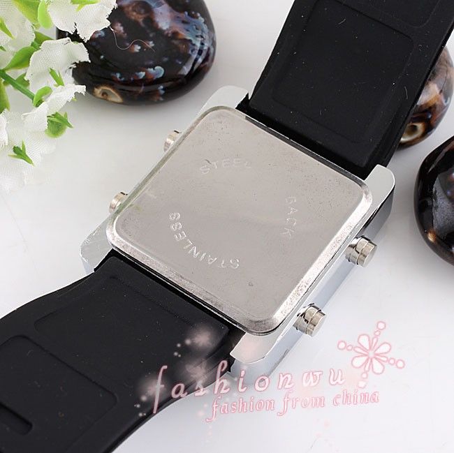 Black Band Gel Silicone Plane Face LED Men Bracelet Watch  