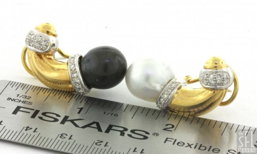 HEAVY 18K 2 TONE GOLD .56CT DIAMOND/12.5mm WHITE/BLACK PEARL 