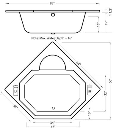 Corner XL Whirlpool Bathtub Two Person Corner Bath Tub  