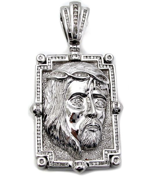 MENS 2.75CT JESUS FACE DIAMOND CHARM PENDANT DOG TAG  