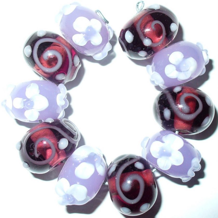 10) USA LAMPWORK GLASS BEAD GLASS VIOLET FL & AMETHYST  