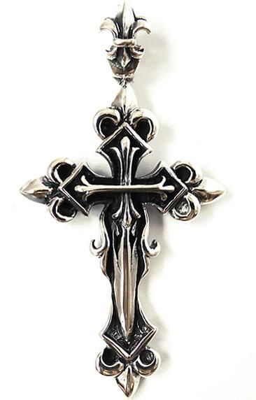 GOTH KNIGHT CROSS SWORD BLADE STERLING 925 SILVER PENDANT GOTHIC BIKER 