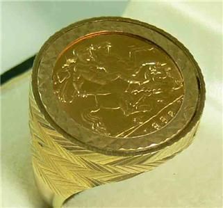 22CT GOLD ENGLISH HALF SOVEREIGN COIN IN 9CT GOLD RING MOUNT  