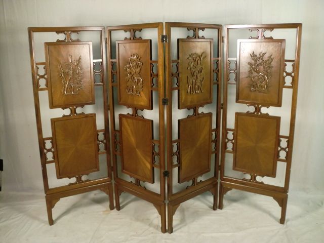 Decorative Four Panel Walnut Room Divider (2574)r.  