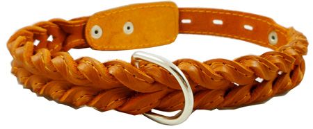 Genuine Leather Dog Collar 17 21 Braided Orange  