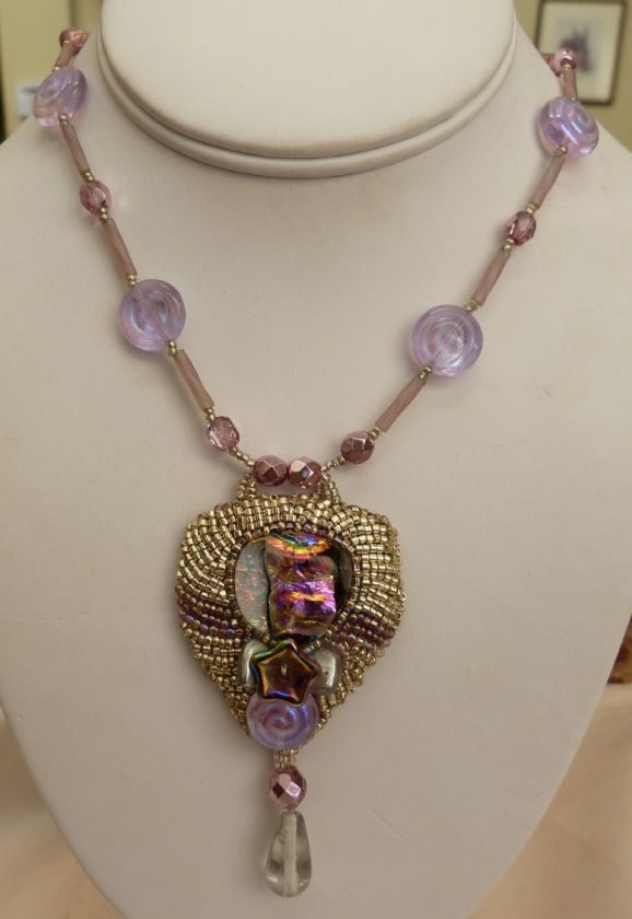 MICHELINE BRIERRE HAND BEADED PURPLE GLASS NECKLACE  