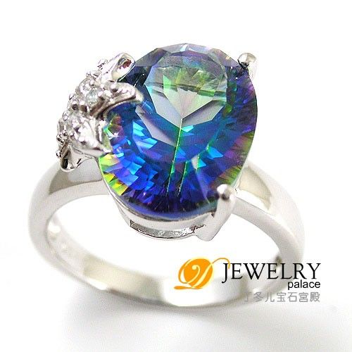 STAR DESIGN 6ct Blue Rainbow Topaz Ring 925 Sterling Silver Size 6 7 8 