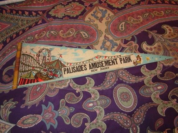 Original Vintage Palisades Amusement Park New Jersey Pennant Banner 