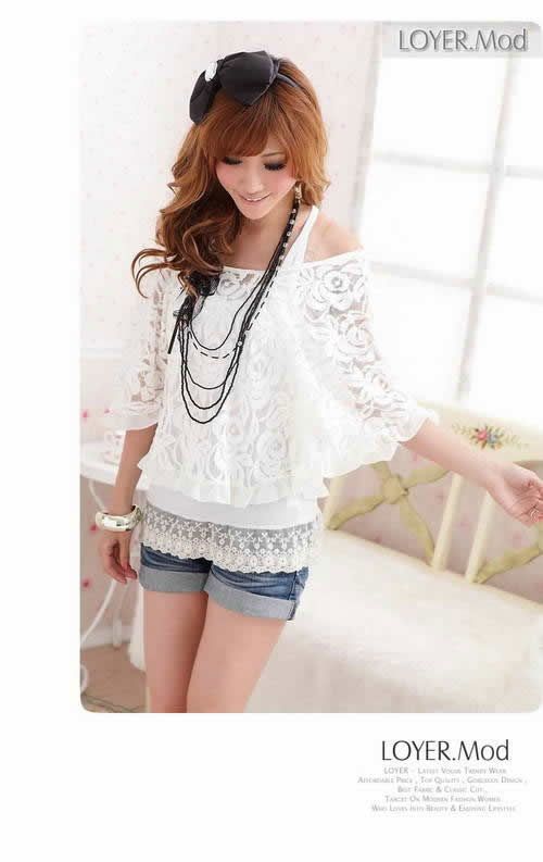 Fashion Chic Womens Ladies Lace Top Shirt Cover Up Blouse Vest 2in1 