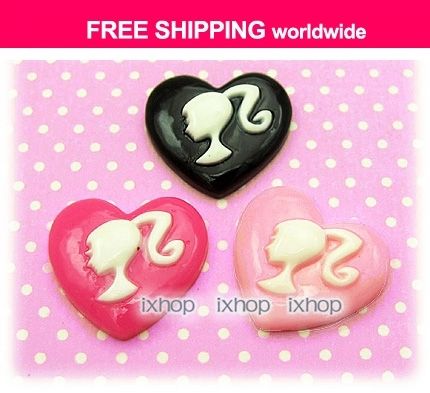 12 pcs Barbie Heart Glitter Resin Cabochon 6006 0340  