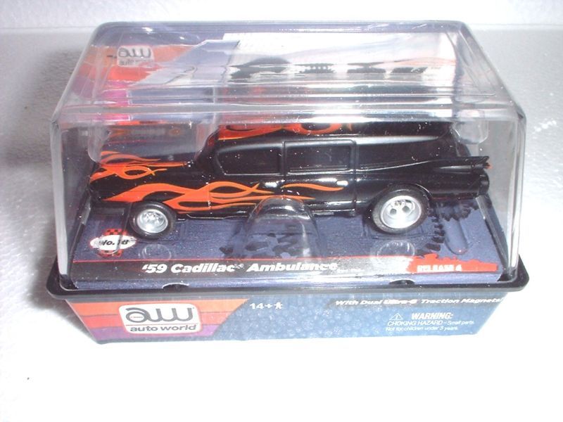 HO SLOT CAR 4 GEAR 59 CADILLAC AMBULANCE ORANGE STRIPE  