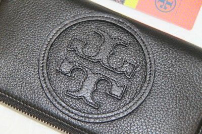 TORY BURCH ZIP AROUND CLUTCH LEATHER WALLET BLACK #TBW 02  