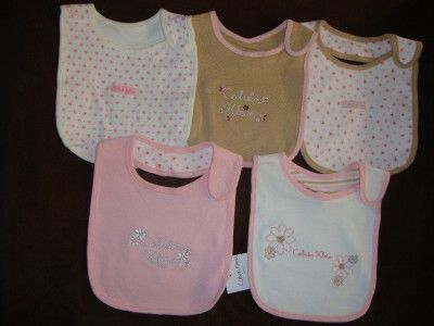 CALVIN KLEIN Baby Girl Bibs 5 Piece Set NWT One Sz Gift  