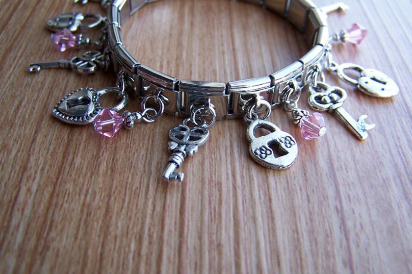 Lock & Key Charm Bracelet With Swarovski Crystals  