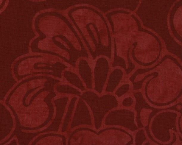 Deep Red Cherry Colored Flower Batik Quilt Fabric 1 Yd  