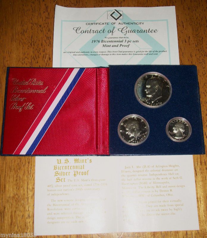 1776 1976 US Mint Bicentennial Silver Proof Set 3 Coins  