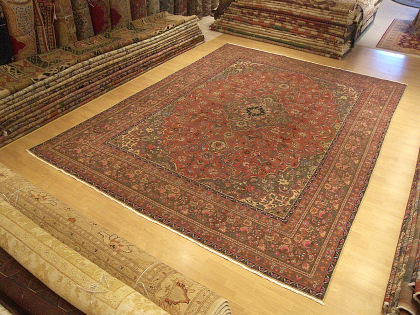 9x12.6 Handmade Carpet Antique Persian Kashan Wool Rug  