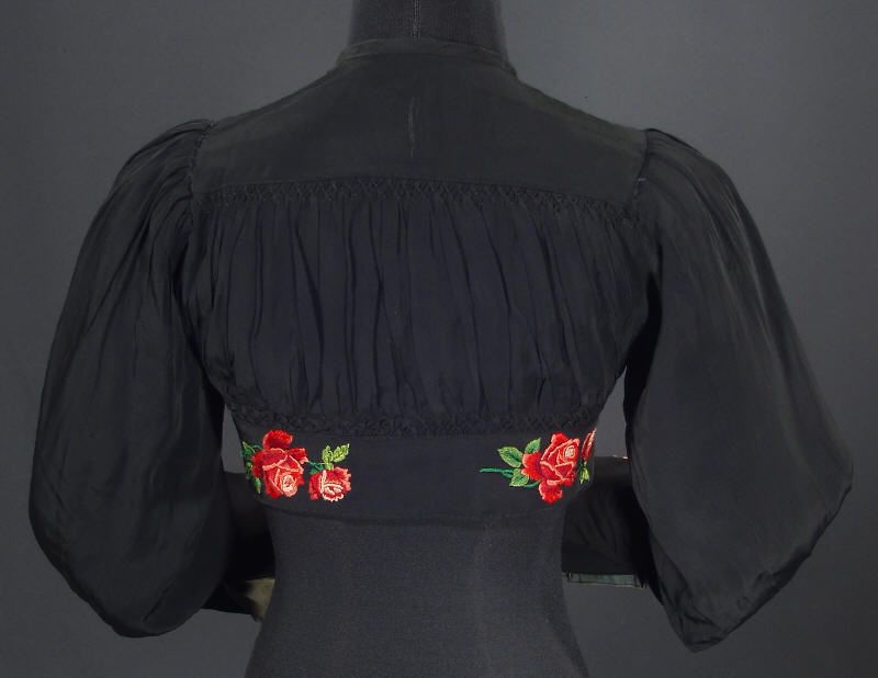 ANTIQUE Polish Folk Costume Black Blouse embroidered short empire 