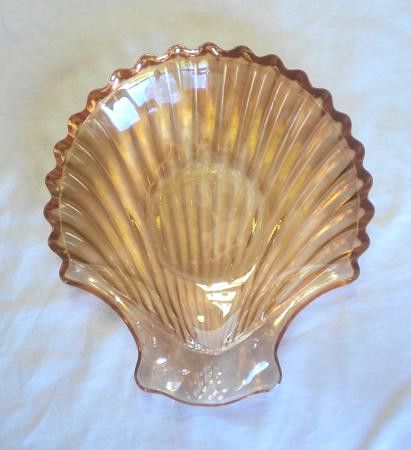 Jeannette Glass Iridescent Amber Shell Fruit Dish  