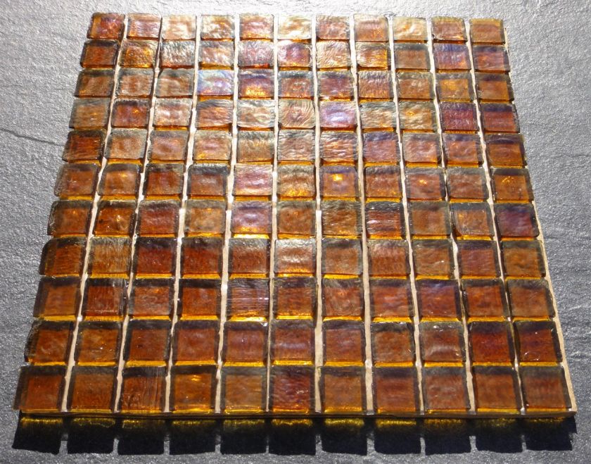 Iridescent Amber 12x12 Rustic Glass Tile Mosaic Sheet (1x1 Tiles 