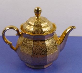 Antique Porcelain 14 pce Tea Set for 4, Platinum & 24k Gold, PA 