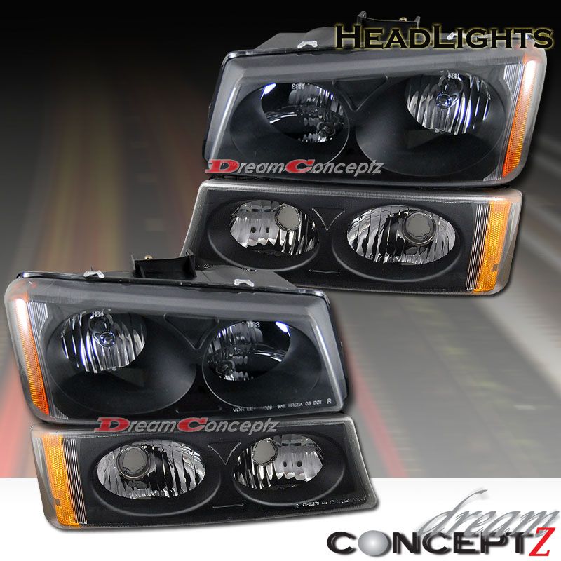   SILVERADO 1500 2500 3500 HEADLIGHTS BLACK + FRONT BUMPER LIGHTS  