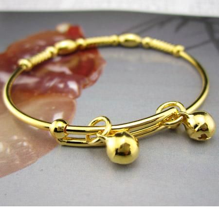   Children 18K Yellow Gold Filled Babys Bracelet GF Bangle With 2 Bells