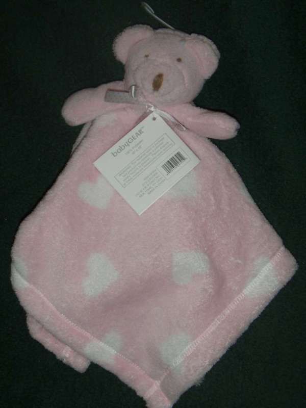 Baby Gear Pink White Teddy Bear Heart Lovey Blanket NWT  