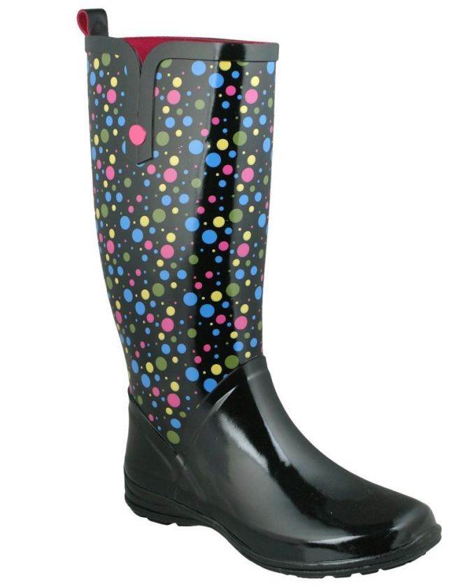 CAPELLI SHINY CONFETTI DOTS BLACK V TOP RAIN BOOTS  