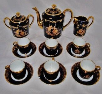   Tea or Demitasse Set for 6 Cobalt Blue & Gold Limoges LoveStory  