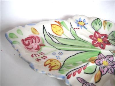 Blue Ridge Pottery Leaf Relish Blue Grapes & Flowers  