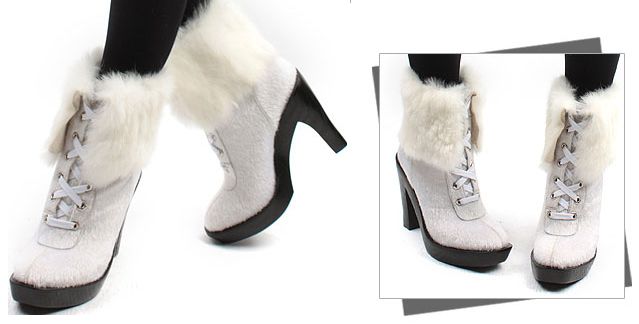 Womens Shoes Runway Rabbit Fur Platforms Race up boots  