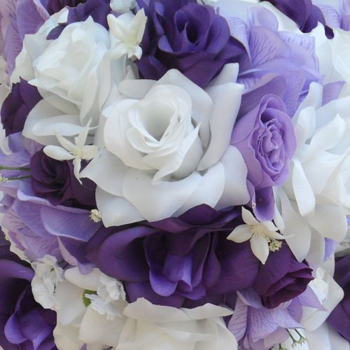 50pcs Wedding Cascade Bridal Bouquet PURPLE LAVENDER WT  