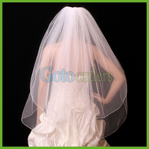 Bridal Wedding Veils 2T Pencil Edge Fingertip Crystals  