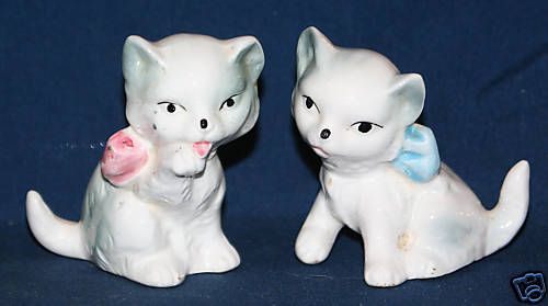 Vintage Cat Kitten Figurine Set Boy Girl Japan Old Cute  