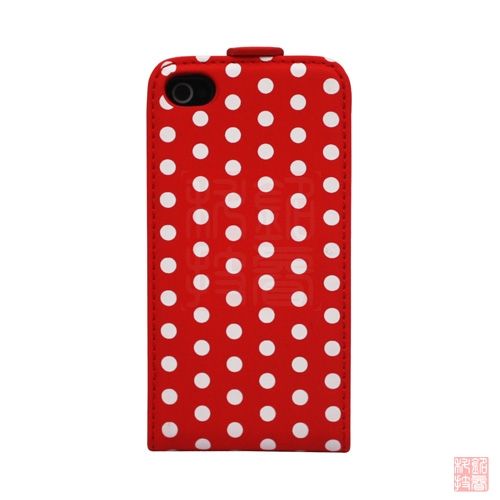 Red POLKA DOT LEATHER FLIP CASE COVER POUCH FOR iPhone 4S 4 4G  