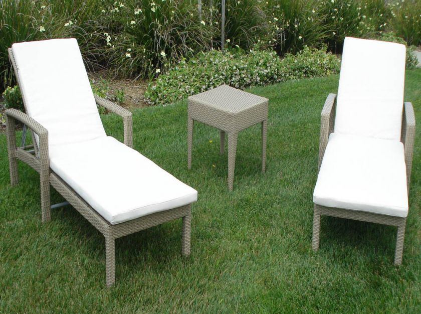 OUTDOOR WICKER PATIO FURNTURE 3pc.Chaise Lounge Set  Tan Wicker w 