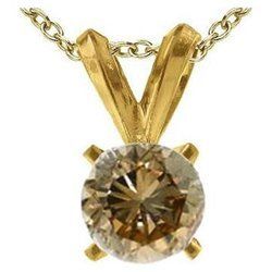 14K YG SOLITAIRE CHAMPAGNE DIAMOND PENDANT NECKLACE SI2  