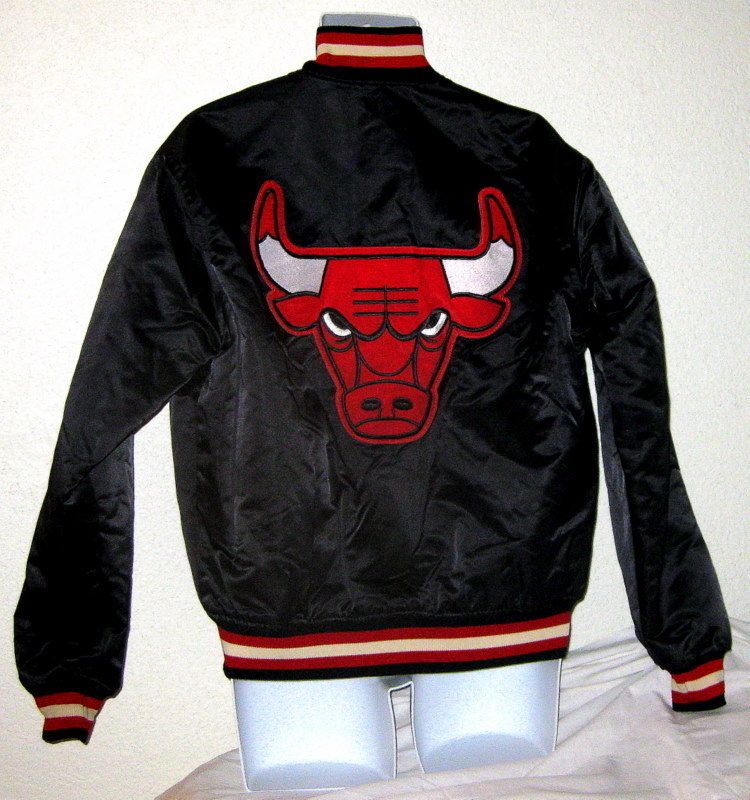 CHICAGO BULLS 1990s NBA BLACK STARTER JACKET LARGE MICHAEL JORDAN 