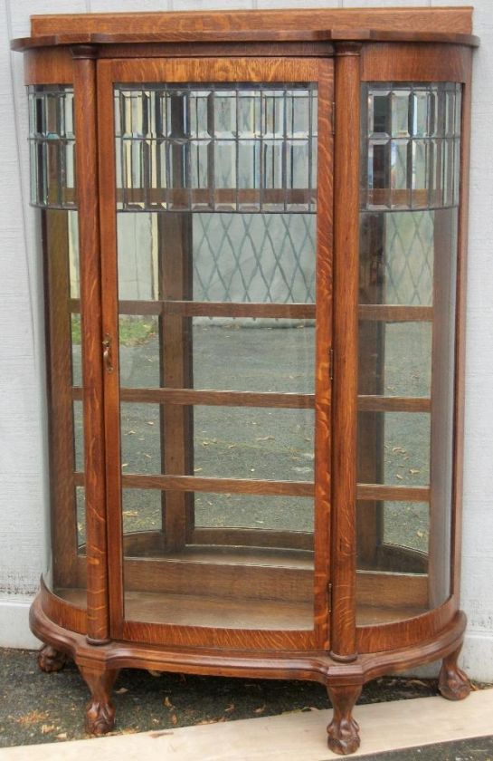 Larkin Oak China Cabinet with leaded glass door and sides.  