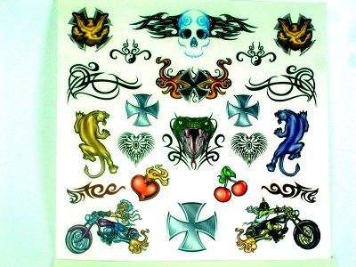 35 Assorted Temporary TATTOOS MOTORCYCLE SKULL Choppers  