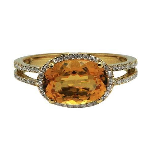 14K YELLOW PAVE GOLD DIAMOND & CITRINE COCKTAIL RING  