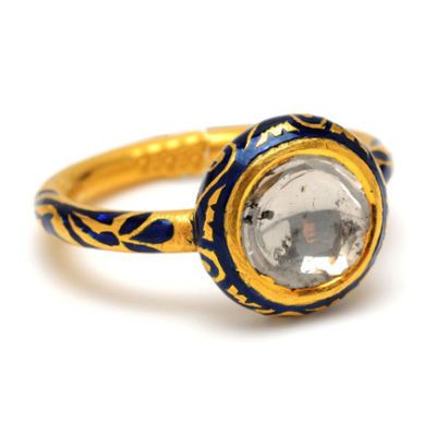 DIAMOND INDIAN HANDMADE & 22K GOLD ENAMEL ROUND RING  