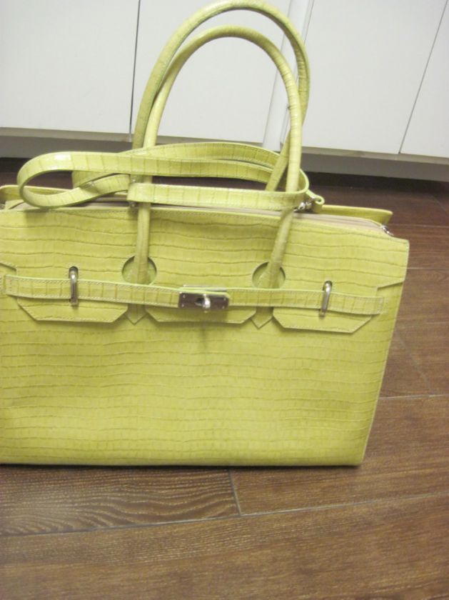 DONALD PLINER Crocodile Embossed Chartreuse Handbag  